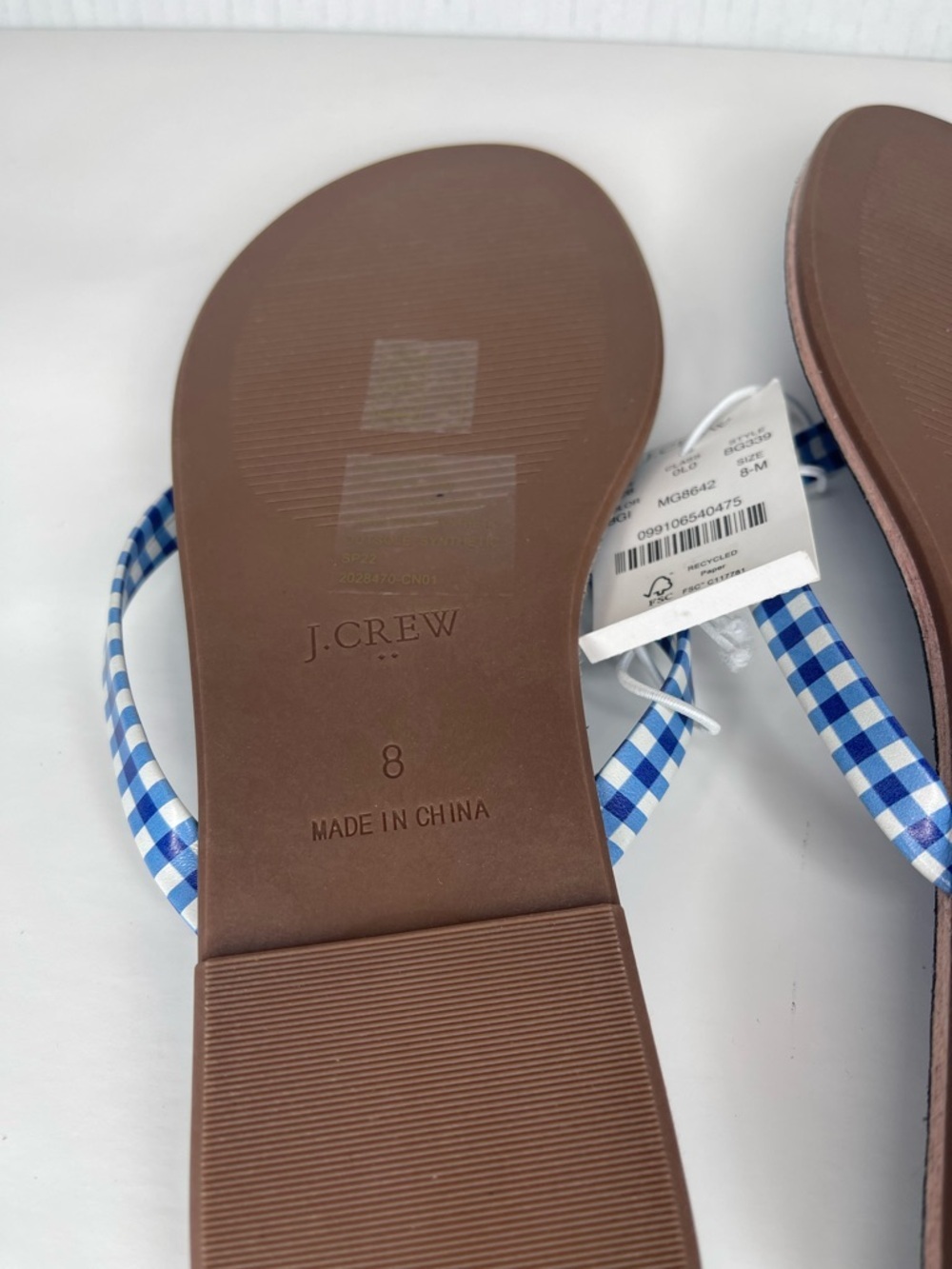 NWT J.Crew Blue Gingham Flip Flop Sandals Size 8 Summer Beach Coastal Chic - Picture 5 of 5